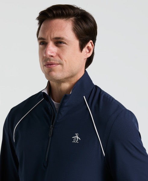 Original Penguin Long Sleeve Performance 1/4 Zip Layering Jacket Men, Black Iris, detail view