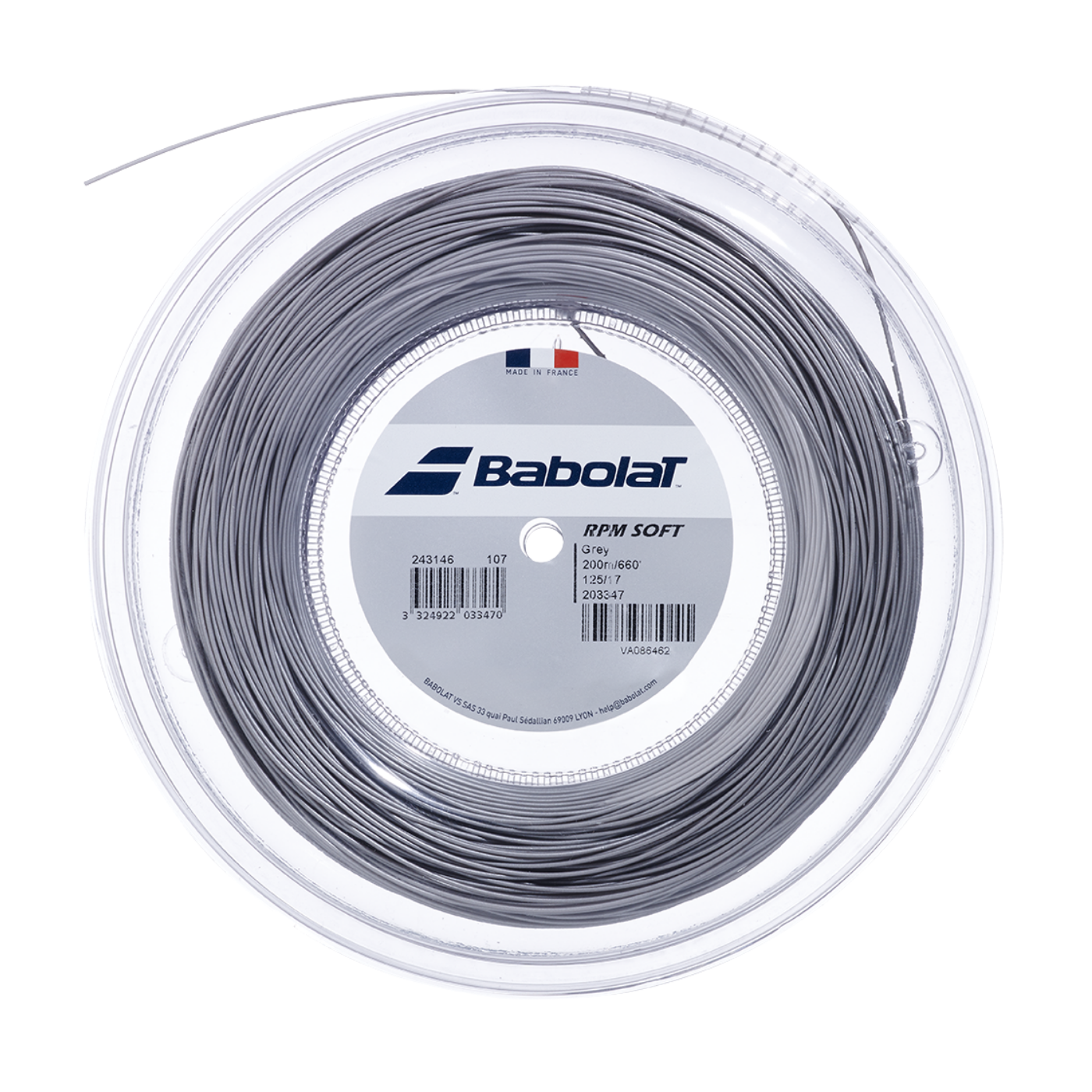 Babolat RPM Soft 1.25mm Tennis String Reel - Grey 1.25mm 200m Grey String (Reel) Babolat