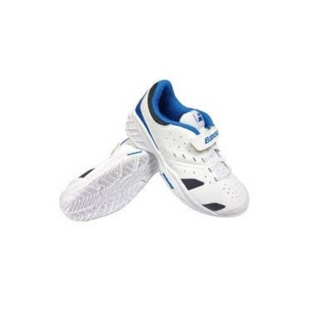 Babolat Drive 3 Tennis Shoes Juniors (White/Blue), back view