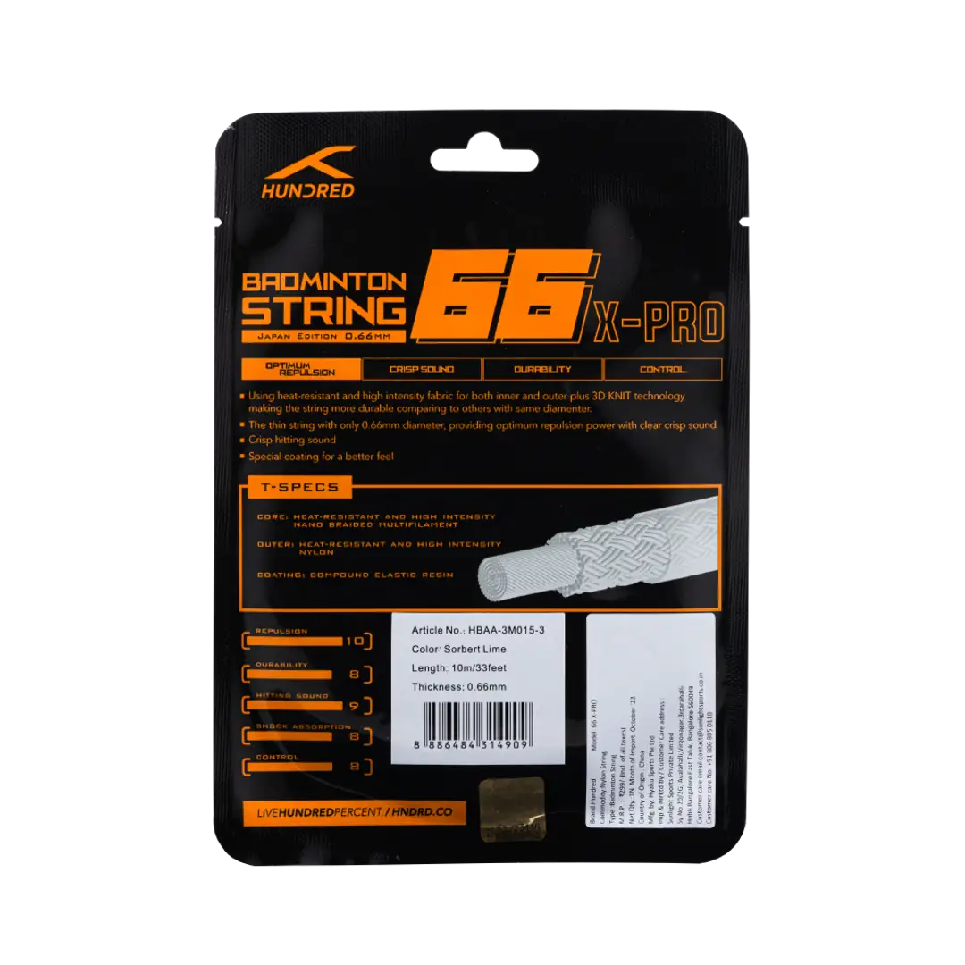 Hundred 66 X Pro Badminton String Set -Yellow String (Packs) Hundred