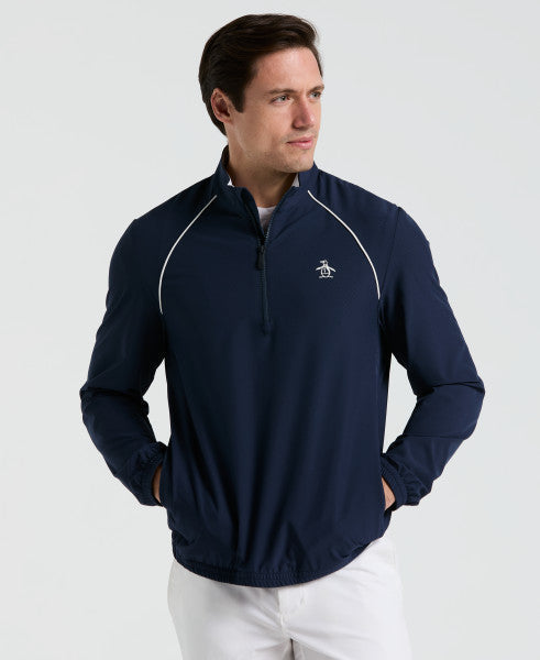 Original Penguin Long Sleeve Performance 1/4 Zip Layering Jacket Men, Black Iris, front view