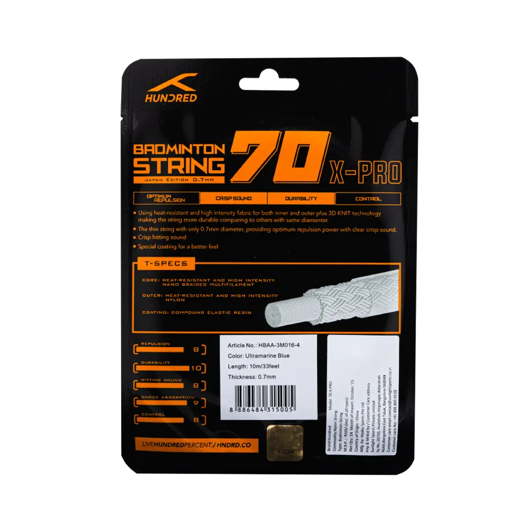 Hundred 70 X Pro Badminton String Set - Blue String (Packs) Hundred