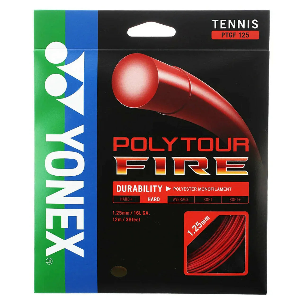 Yonex Polytour Fire 16L 1.25mm Tennis String 12m Set RED String (Packs) Yonex