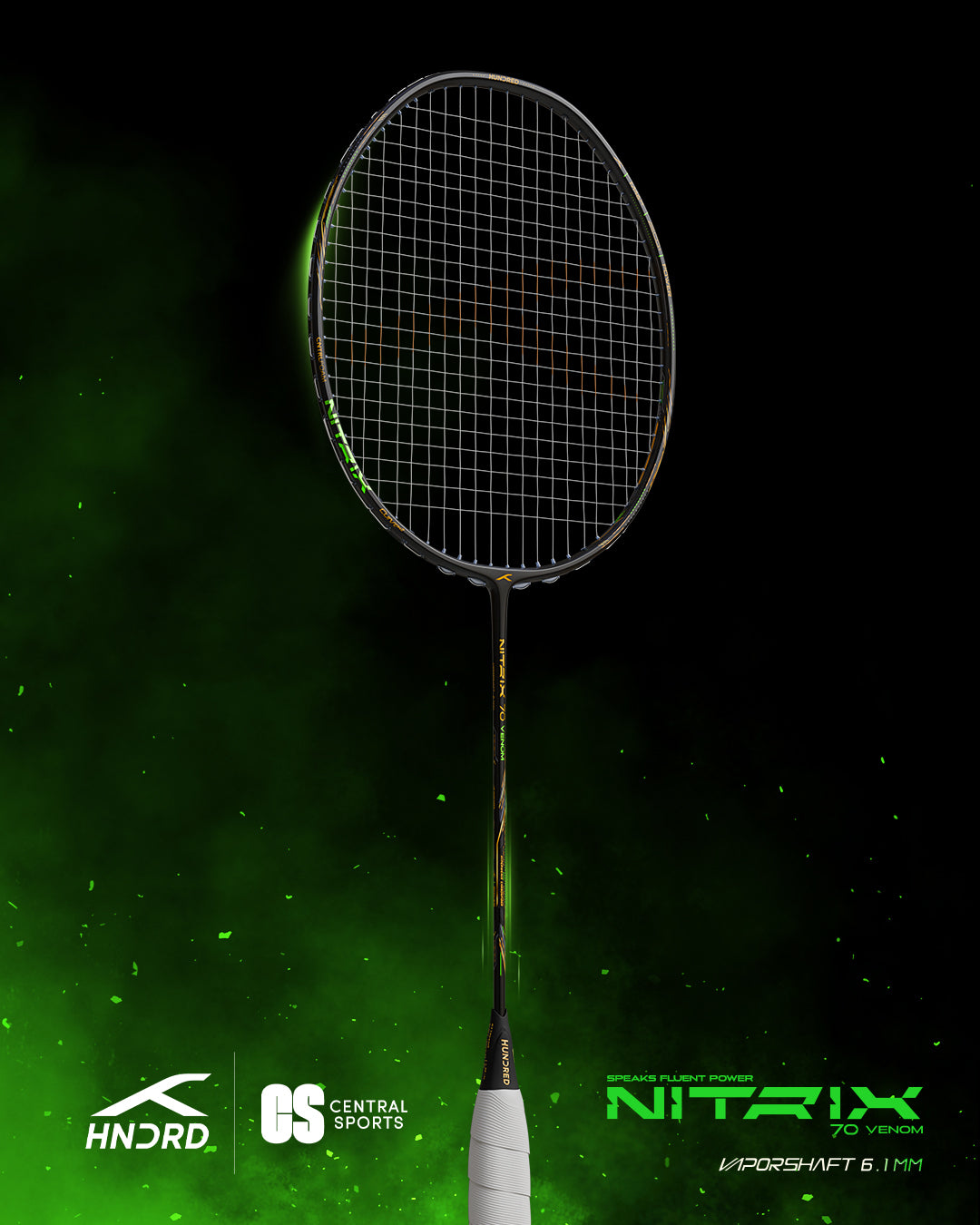 Hundred Nitrix 70 Venom Badminton Racket - Black/Green