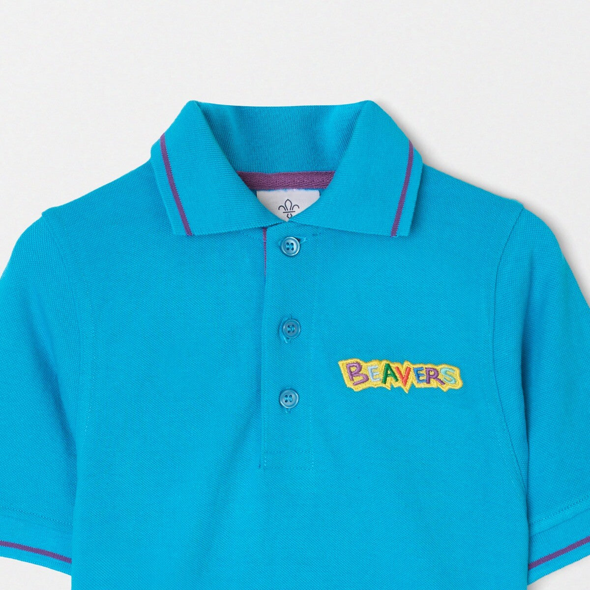 Scouts Beavers tipped polo shirt, turquoise, back view