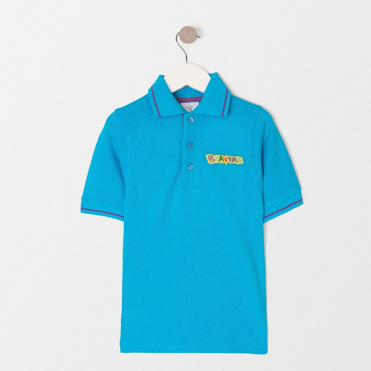 Scouts Beavers tipped polo shirt, turquoise, front view