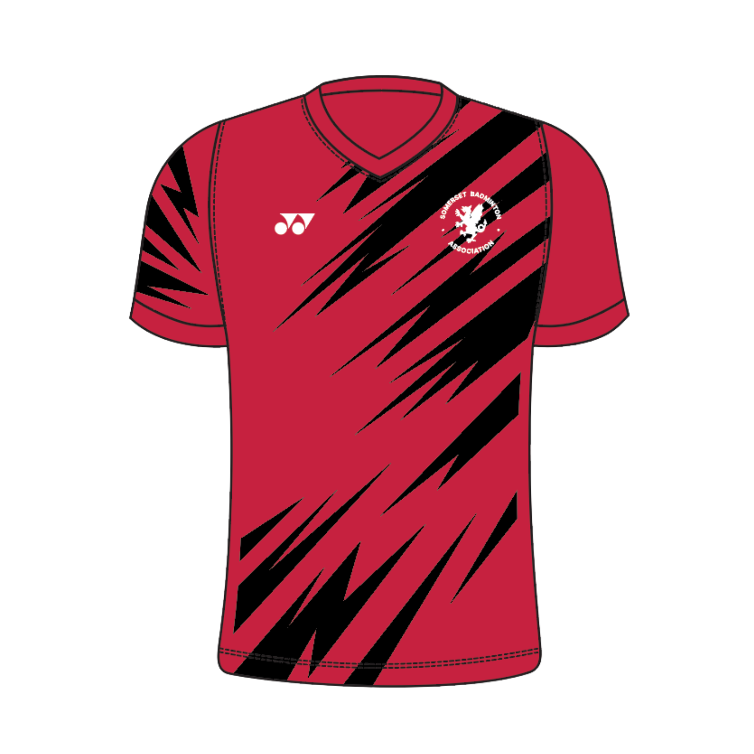 Somerset Badminton Association - Yonex Kit - T013 Tiger Strike T-Shirt V Neck Women - Red/Black