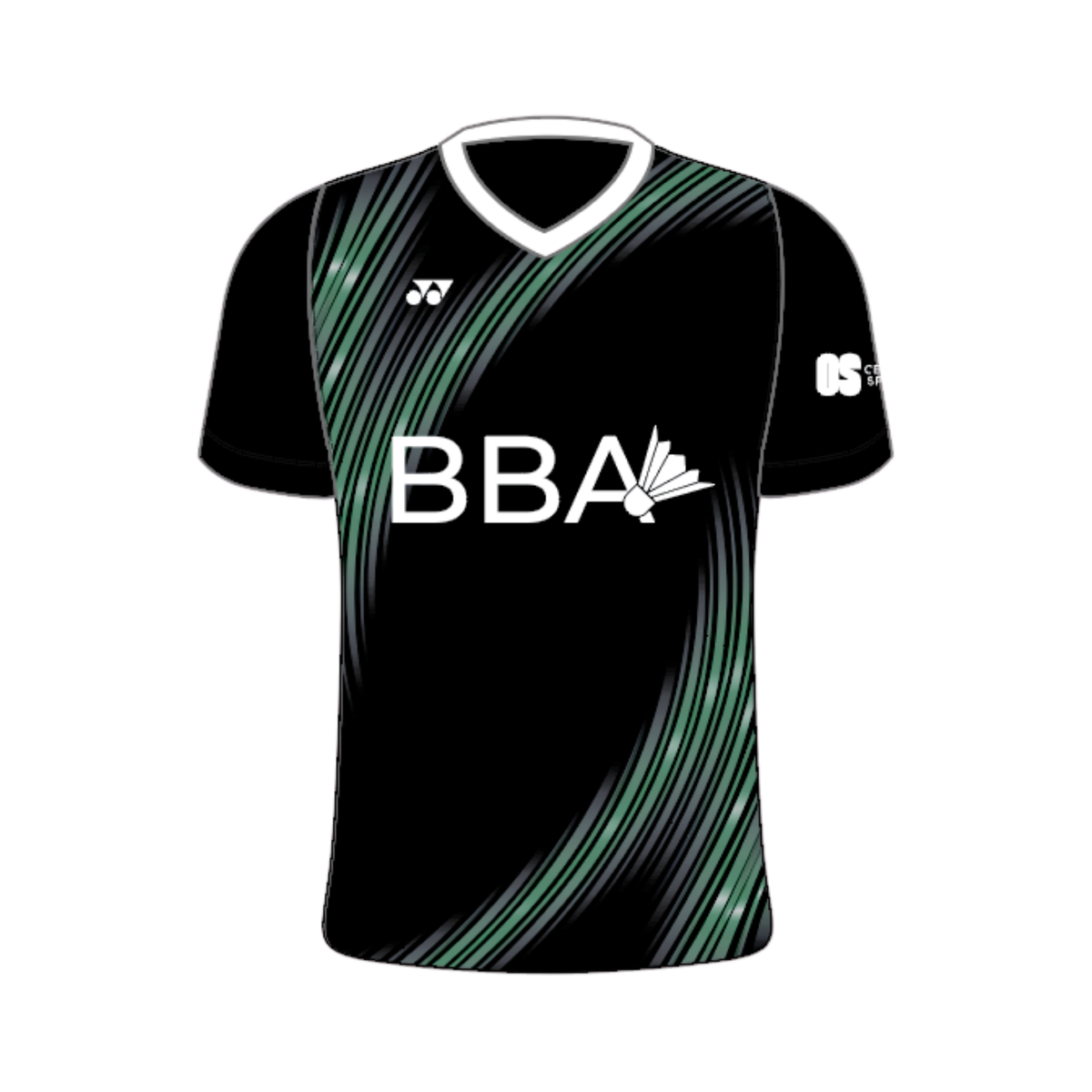 Yonex Kit Teamwear BBA T012 Vortex V Neck T-Shirt Junior - Black/Green/White Clothing Yonex Teamwear
