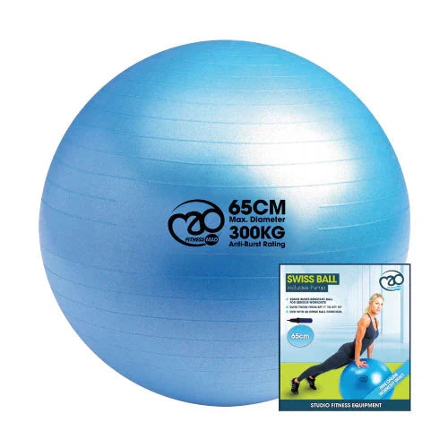 Fitness Mad 300Kg Swiss Ball & Pump with Online Guide 65cm - Blue Exercise & Fitness Fitness Mad