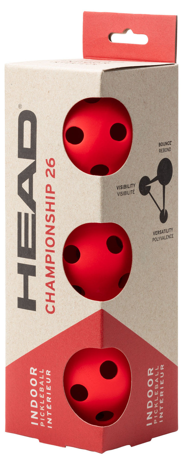 Head Champ 26 Indoor Pickleball 3 Pack - Red