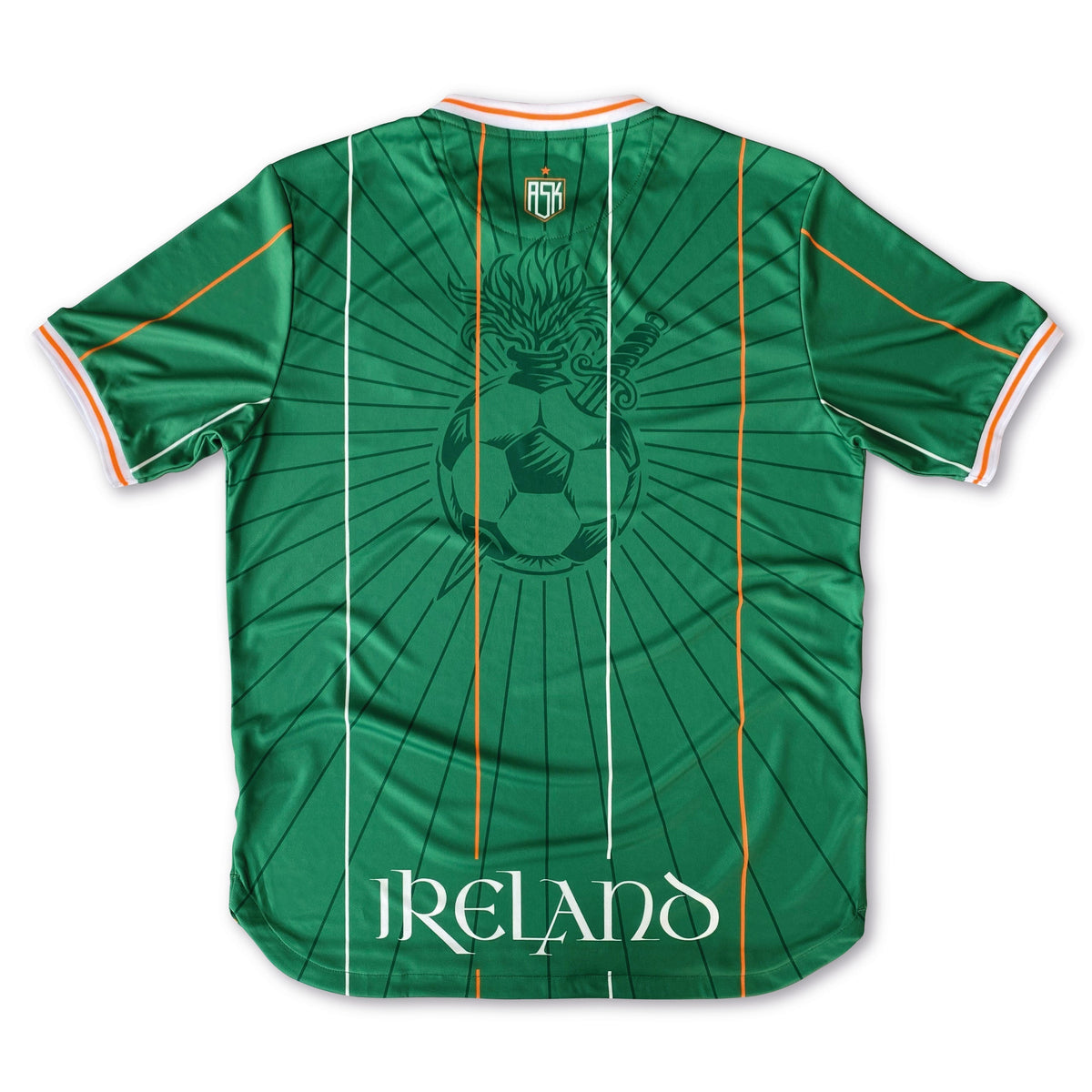 Asphalt Social Klub Ireland Mary home concept football shirt, green, back view