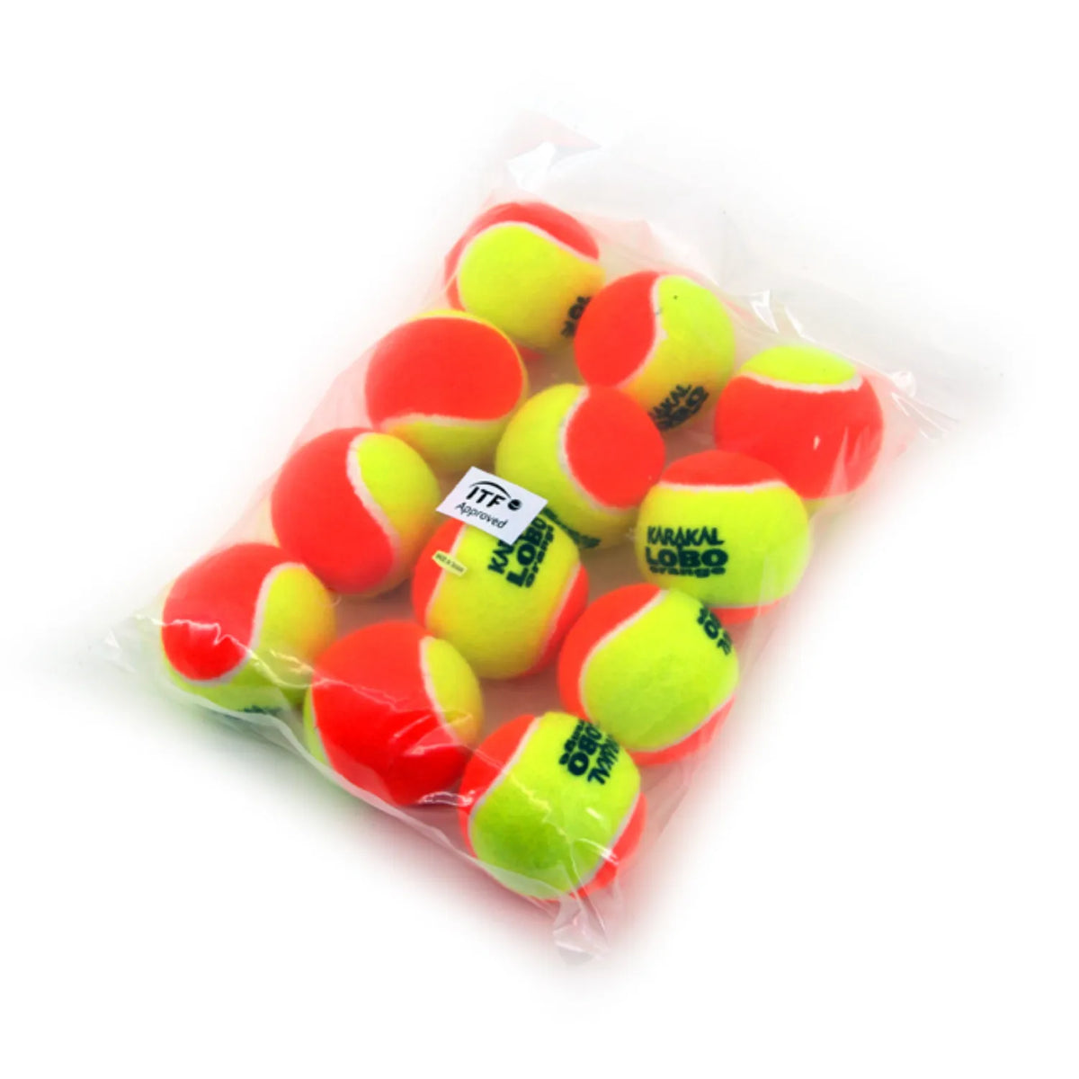 Karakal LoBo orange transition tennis balls, pack of 12, front view