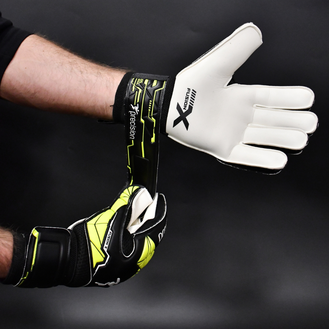Precision Fusion X Flat Cut Finger Protect Goalkeeper Gloves - Black/Fluo Yellow (PRG158) Goalkeeper Gloves Precision
