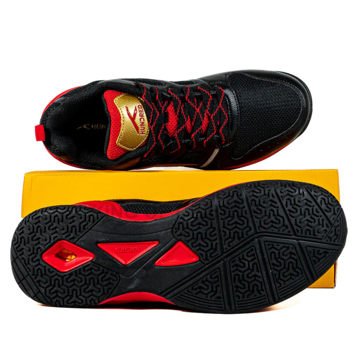 Hundred Blast Badminton Shoes - Black/Red/Gold Badminton Shoes Hundred