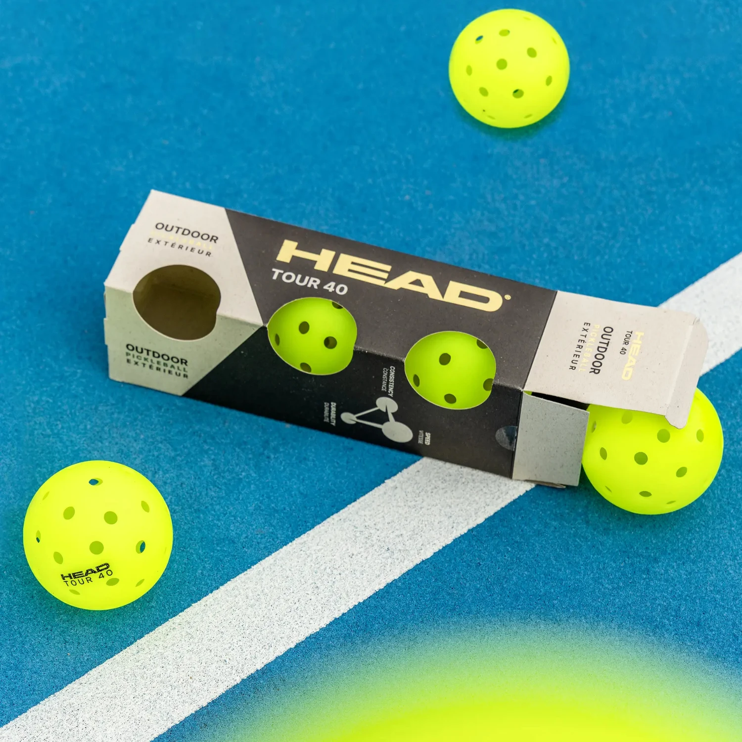 Head Tour 40 Pickleballs 3 Pcs - Yellow Pickleball Head