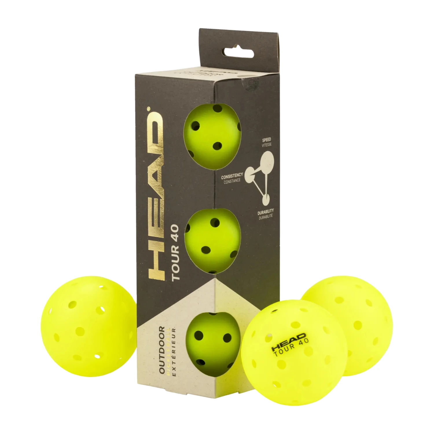 Head Tour 40 Pickleballs 3 Pcs - Yellow Pickleball Head