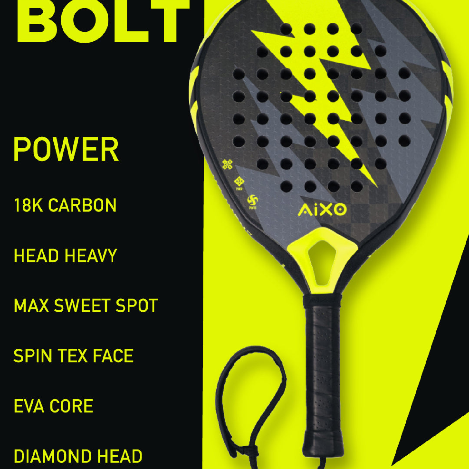 Aixo Insane Bolt Padel Racket 18k Carbon RL-B12 Padel Aixo