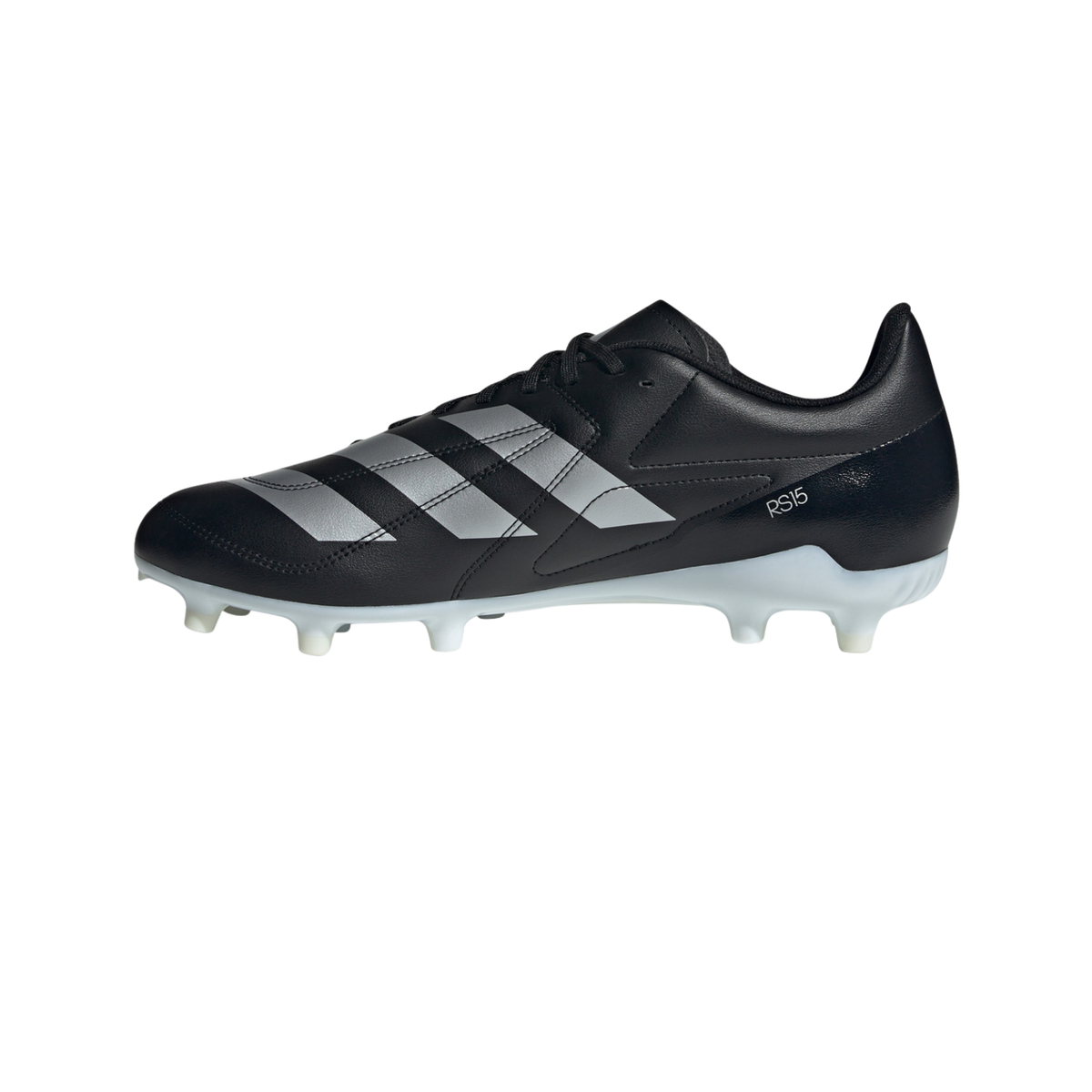 Adidas RS-15 firm ground rugby boots, black, front view