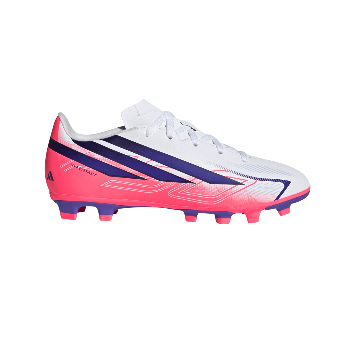 Adidas F50 Hyperfast Club FG/MG Football Boots Junior - White/Purple/Pink (KK1308) White Purple Pink Football Boots Adidas