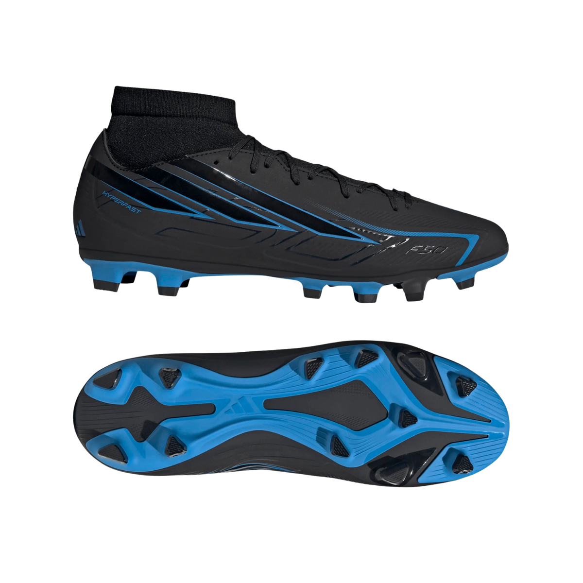 Adidas F50 Hyperfast Club Mid FG/MG Football Boots - Black (KJ3410) Football Boots Adidas