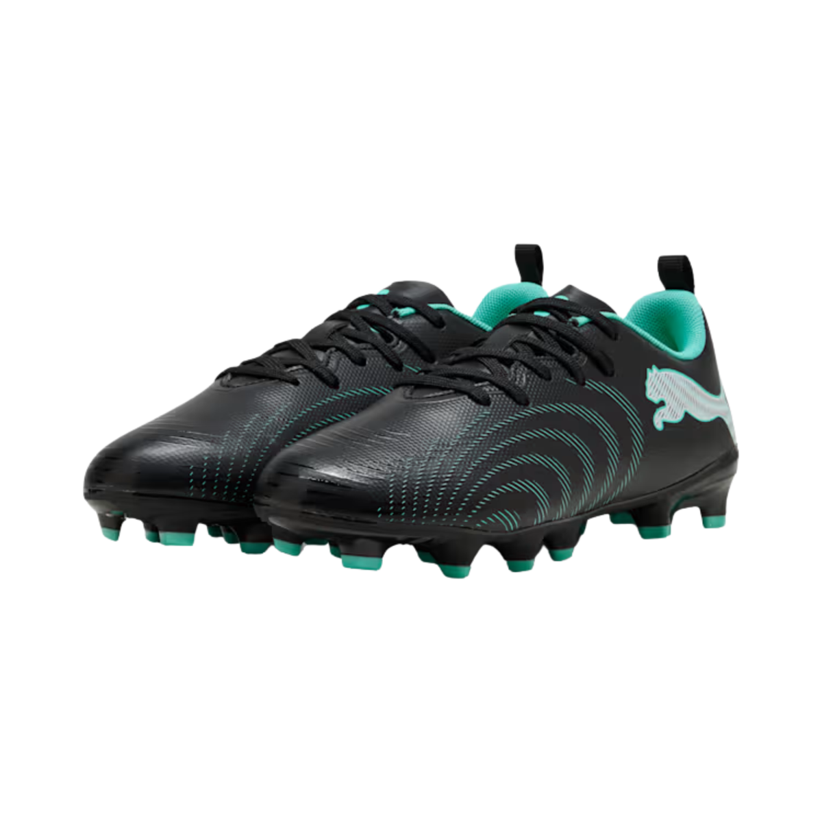PUMA Future 9 Play FG/AG Junior Football Boots - Black/Mint/White Football Boots PUMA