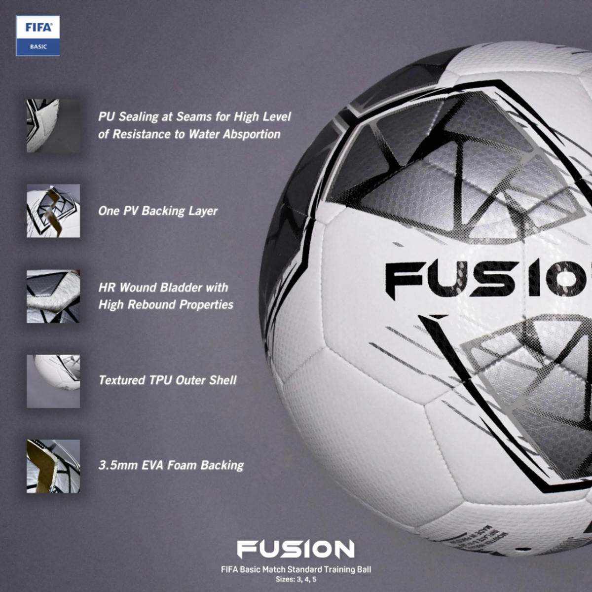 Precision Fusion FIFA Basic Training Football - Sizes 3, 4 & 5 Footballs Precision