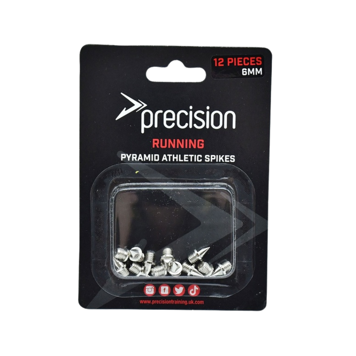 Precision 6mm pyramid track spikes, front view