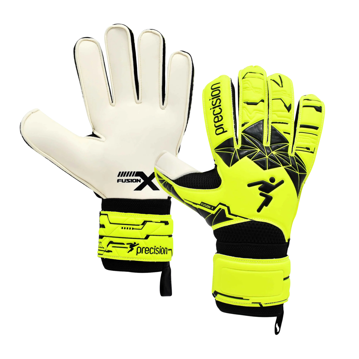 Precision Flat Cut Essential Goalkeeper Gloves, Black/Fluo Yellow, front view