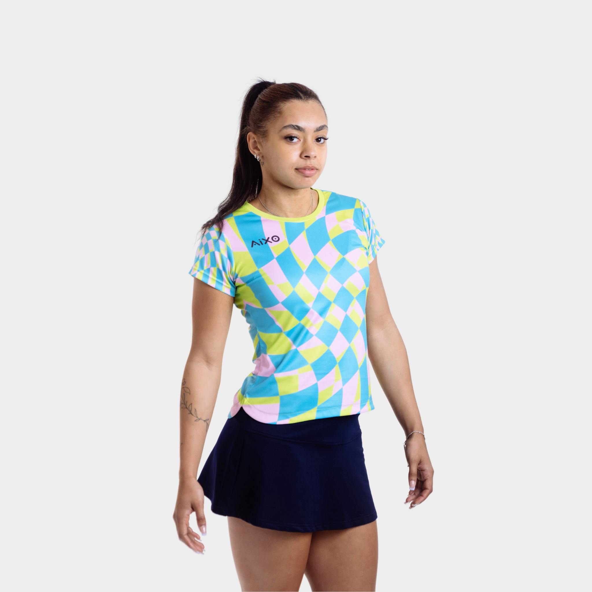Aixo Checker Womens T Shirt Lime Check