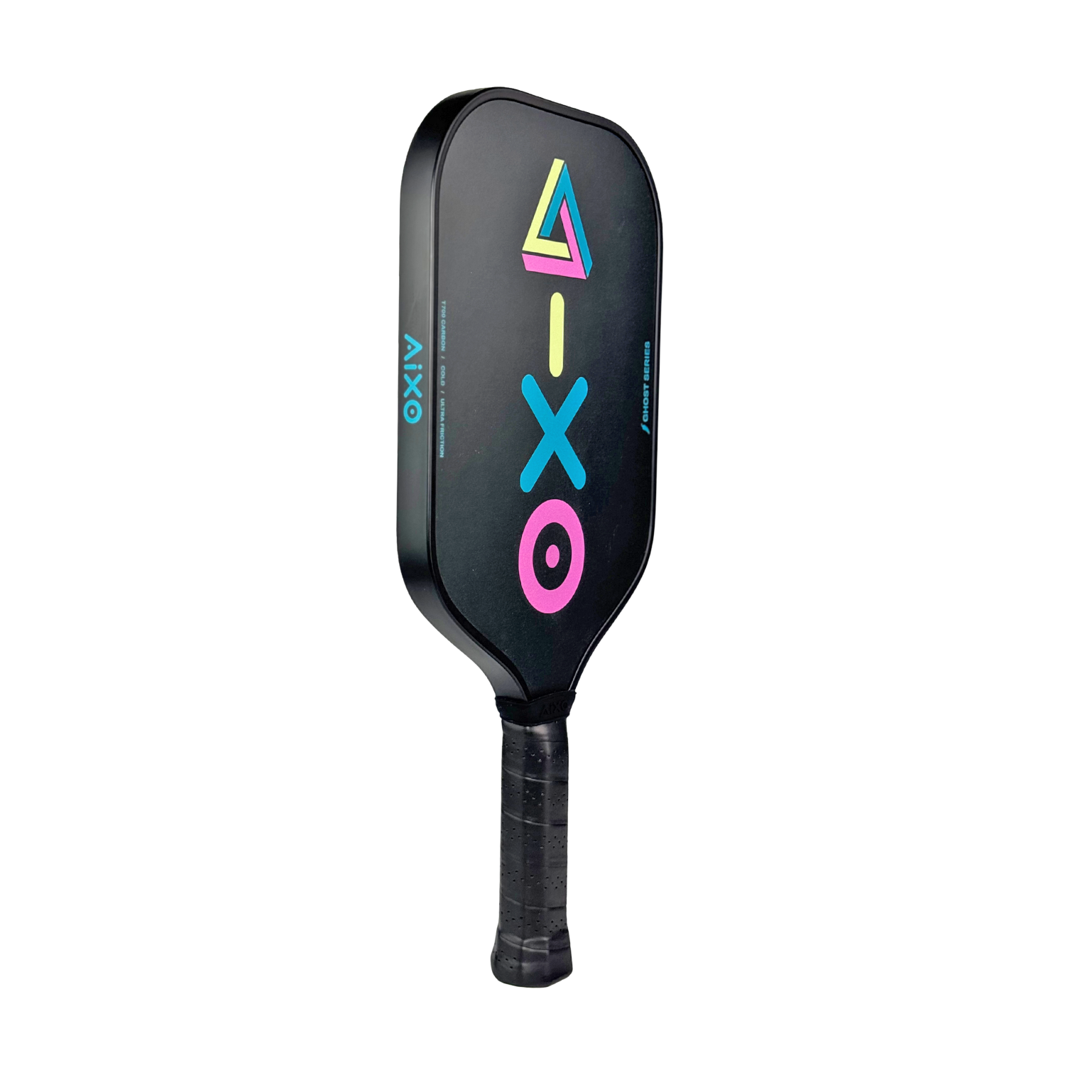 Handle close-up of AIXO Ghost Impossible ‘A’ paddle offering balanced grip and precision for advanced players.