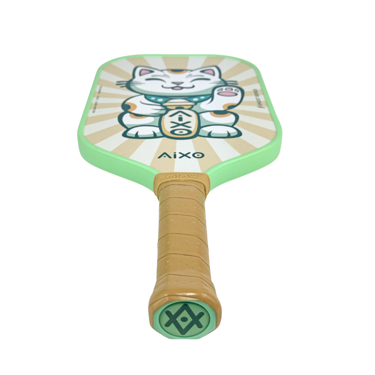 Flat-lay image of AIXO CP03 Ghost Lucky Cat — a cute carbon pickleball racket ideal for intermediate players.