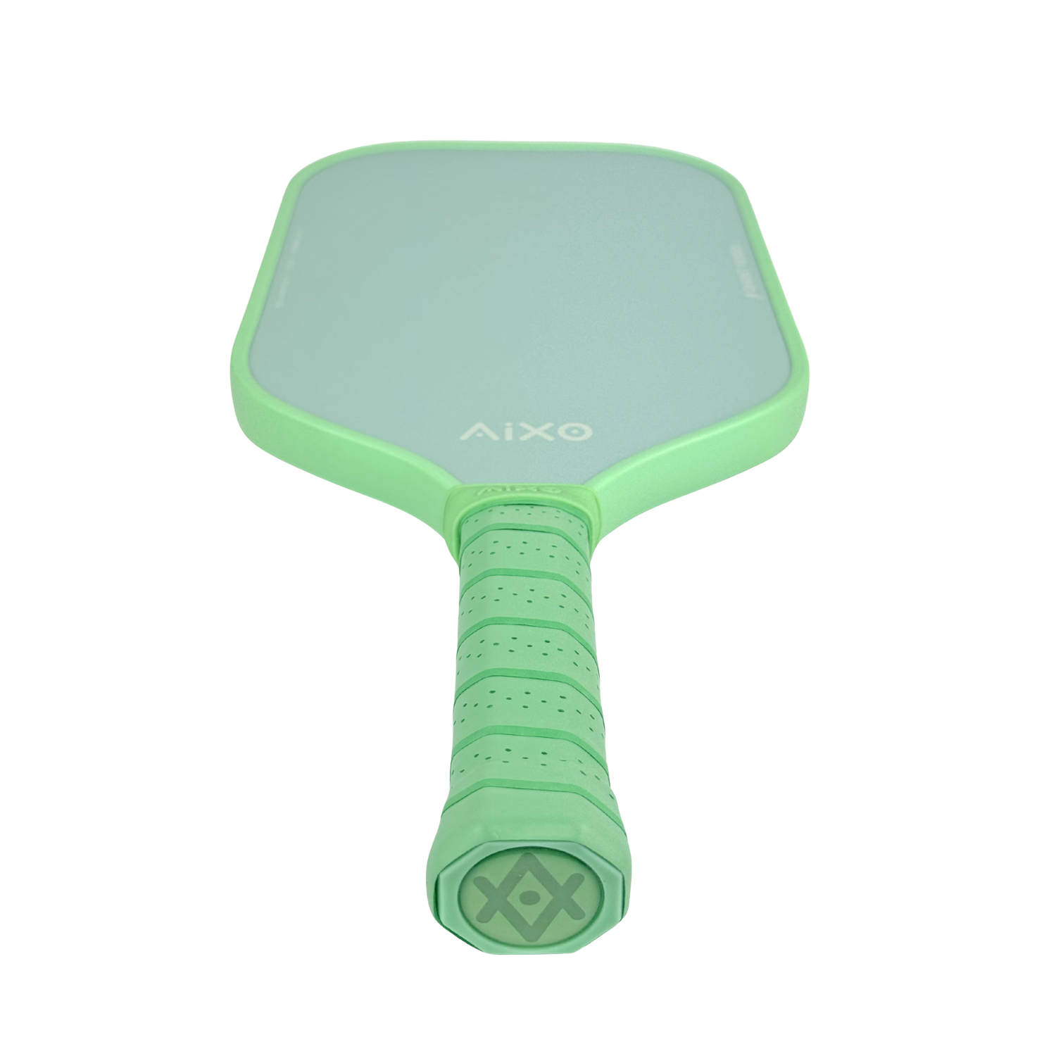 Flat-lay image of AIXO Ghost Pastel De Mint — pastel pickleball paddle with stylish carbon finish.