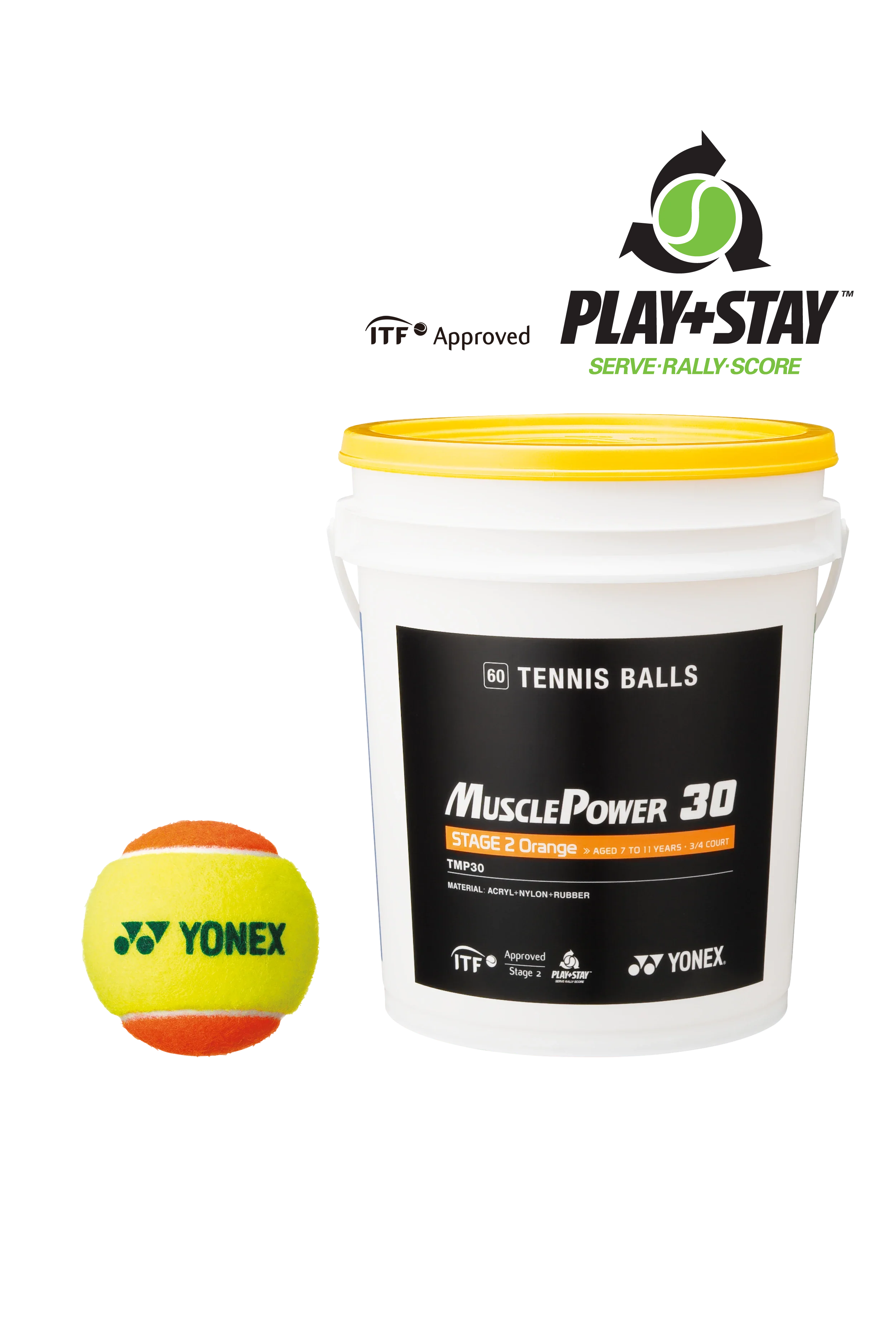 Yonex Junior Stage 2 Orange Tennis Ball 60 Tub TMP-30 Tennis Balls Yonex