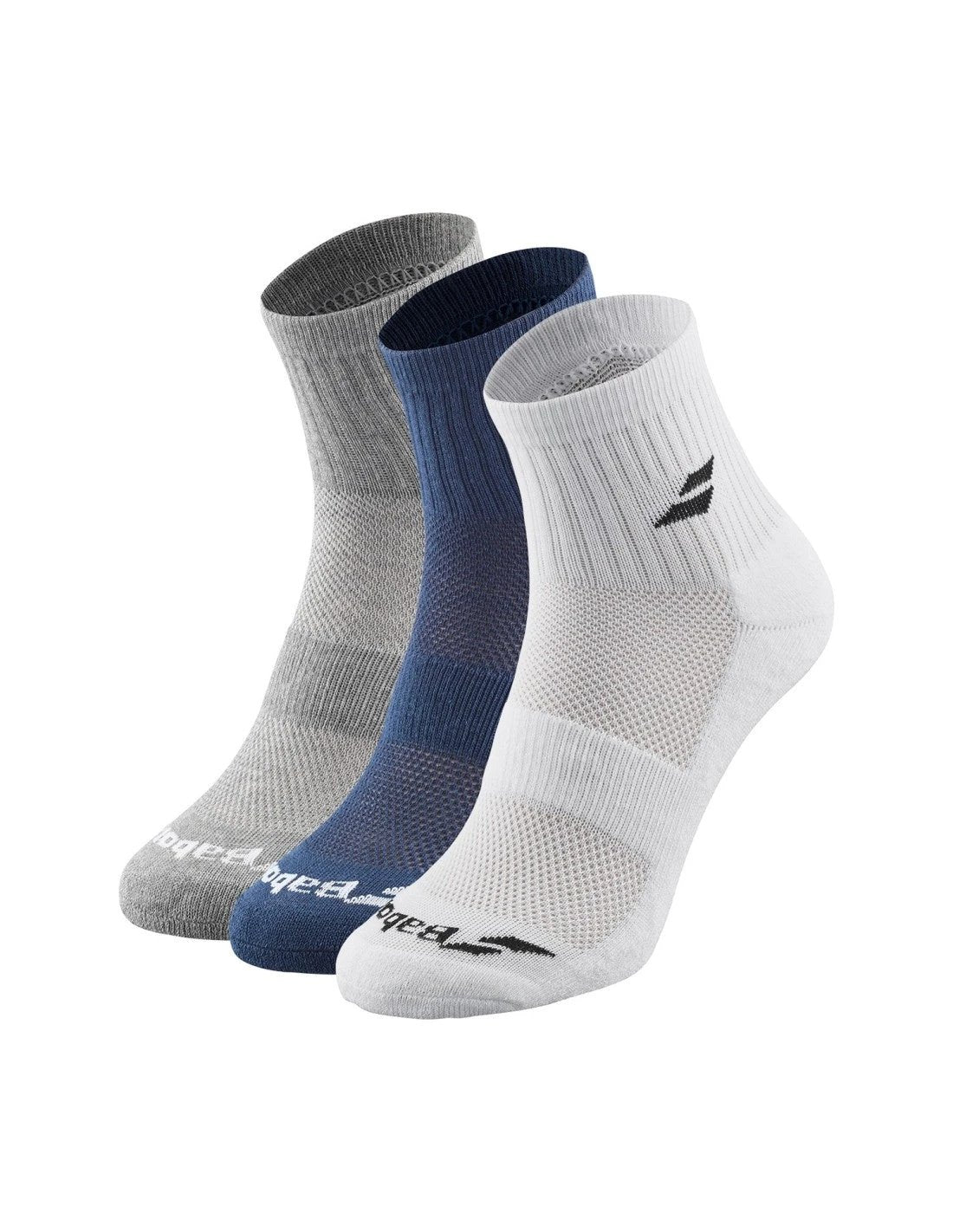 Babolat Quarter Socks Unisex 3 Pack - Multicolor White Estate Blue Grey Clothing Babolat