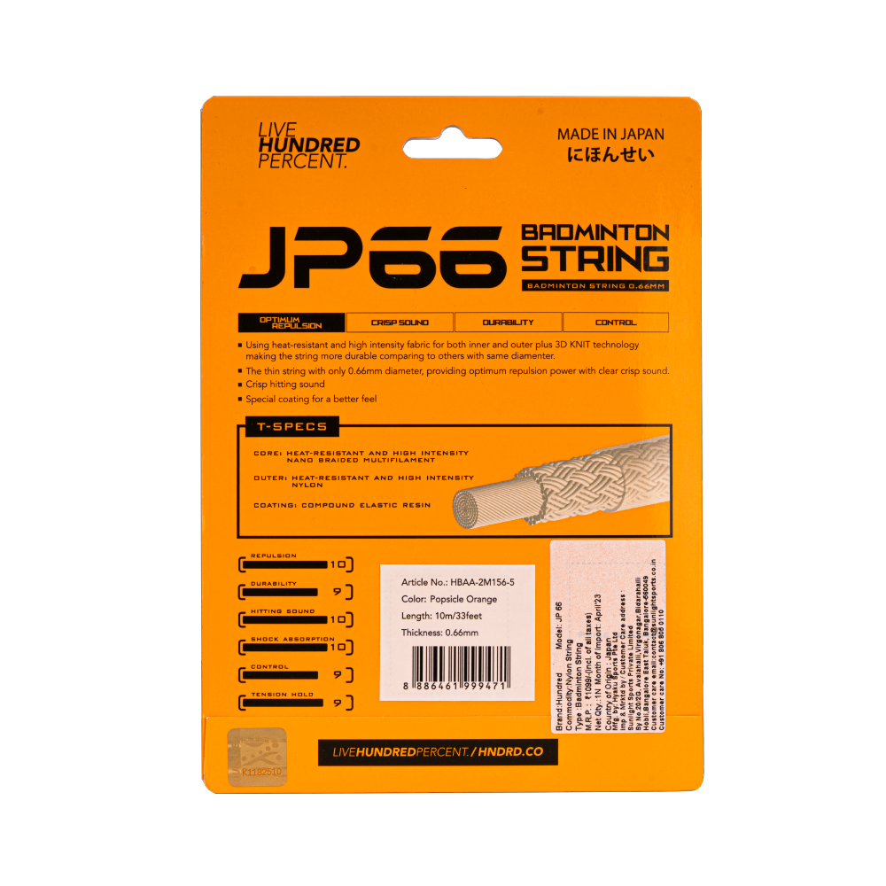 Hundred JP66 Badminton String Set - Popsicle Orange (HBAA-2M156-5) Badminton String Hundred