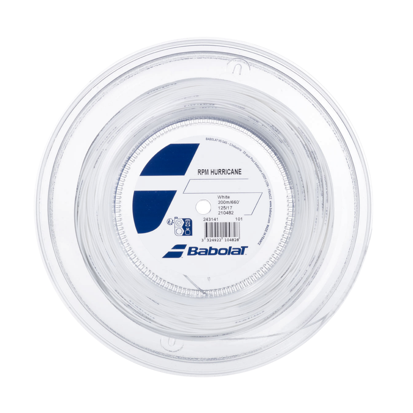 Babolat RPM Hurricane 1.25mm Tennis String Reel (200m) - White White 1.25mm 200m String (Reel) Babolat