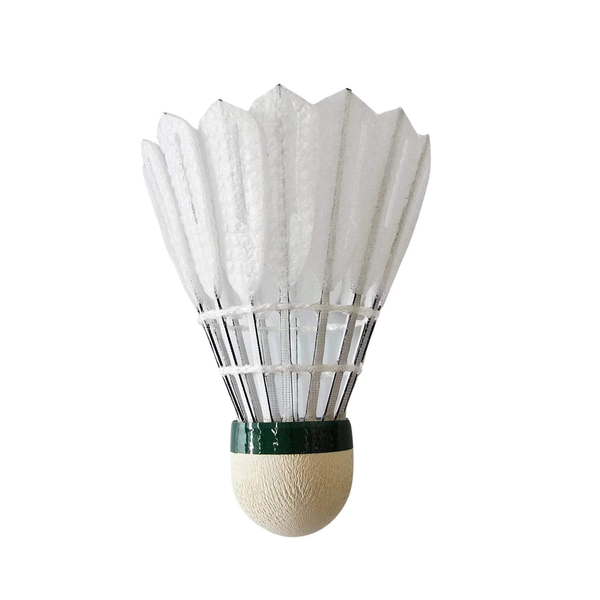 Victor badminton shuttlecock with white feathers and green base on a white background